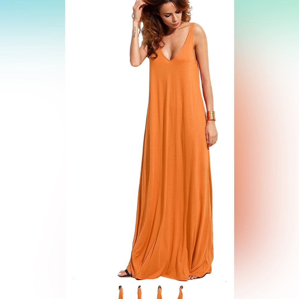 Orange Sleeveless Plunge Sundress for Resort Wear